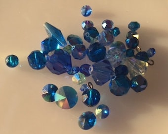 Vintage Austrian Crystal bead soup - Capri Blue mix, 20 grams