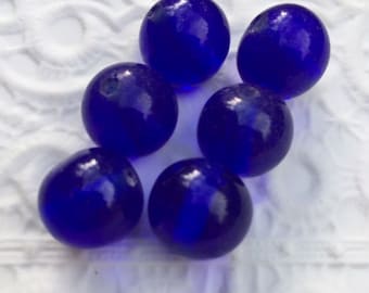 Cuentas de vidrio japonesas vintage, redondas de 14 mm, color azul cobalto (8)
