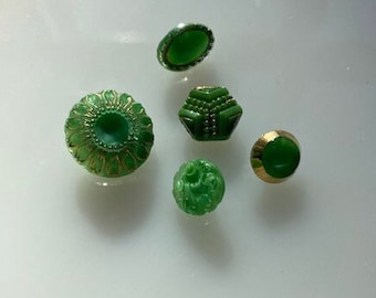 Vintage Glass Button Collection-- Green Moonglows --  Lot I