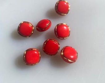 Vintage Czech Glass -- 1/2&quot; Classic Red & Gold Buttons (7)