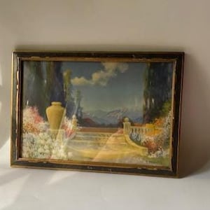 Vintage ART Deco Framed Print R. ATKINSON FOX Garden Scene