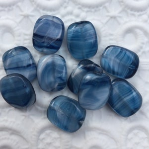 Vintage German Glass Beads -- 12 by 14 mm -- Denim Blue Givre Swirls (6)