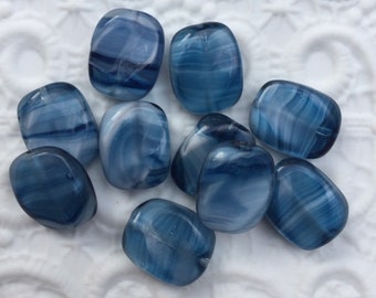 Cuentas de vidrio alemanas vintage de 12 x 14 mm, remolinos de Givre en azul vaquero (6)