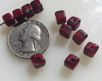 perles de verre tchèques vintage, cubes rouges et gris de 6 mm (8)