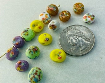 Vintage Japanese Glass Beads -- 7 by 9mm Millefiori Coins (6)