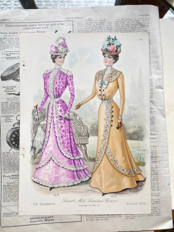 後期ビクトリア朝デリネーターファッションプレートイラスト 1890 年代