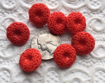 Vintage Czech Glass -- 3/4&quot; Bright Red Buttons (7)