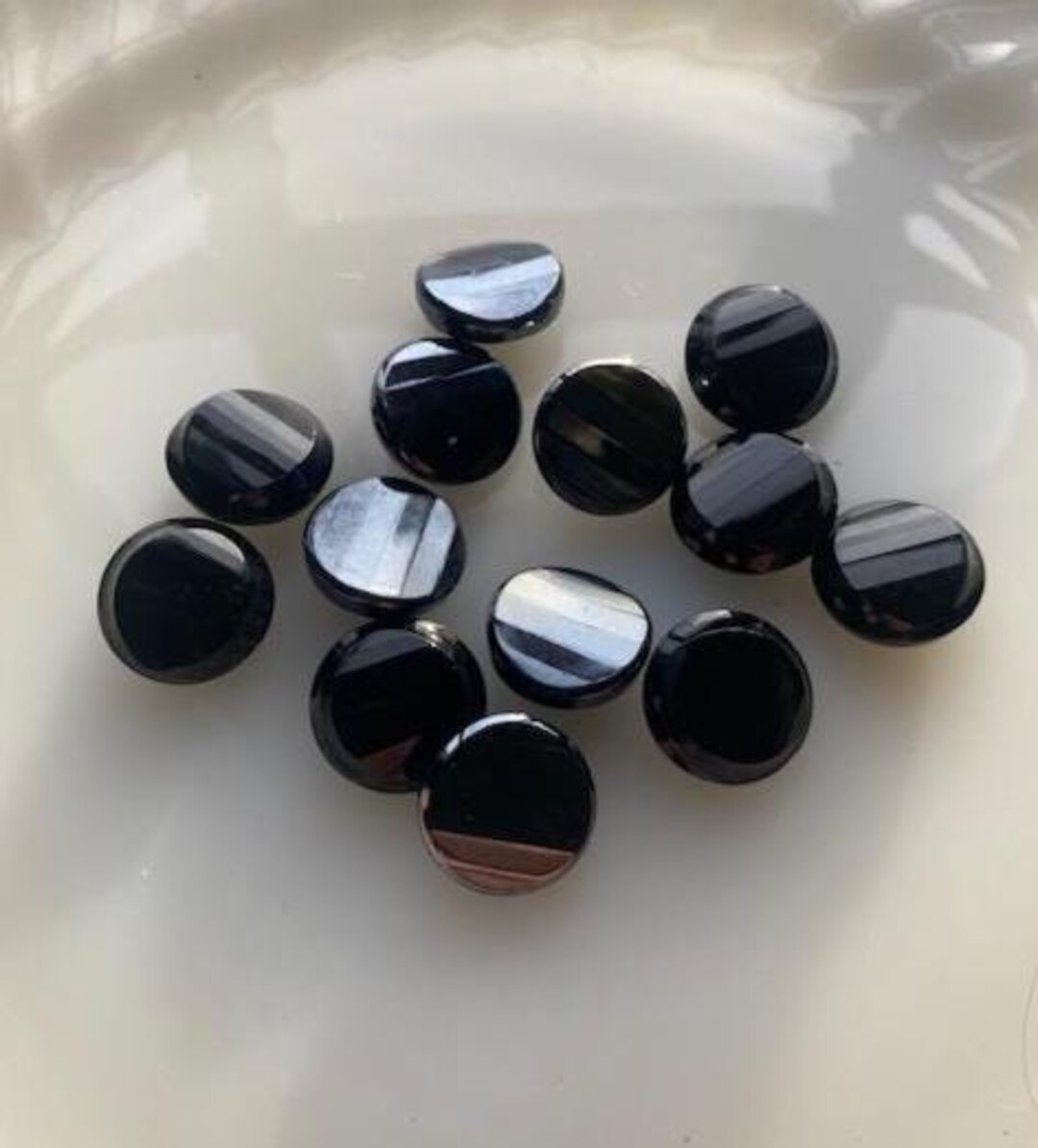 Button Ridges Vintage Czech Black Glass Buttons -- 3/4
