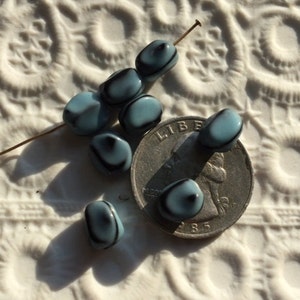 Vintage German Glass Beads -- Black and Turquoise Blue nuggets (6)