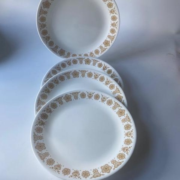 Juego de 4 platos de almuerzo vintage Corelle Corning GOLDEN BUTTERFLY de 21,5 cm (8,5 pulgadas)