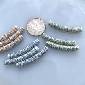 Vintage Japanese decalled Floral Tube Beads 6 by 40 mm (3)