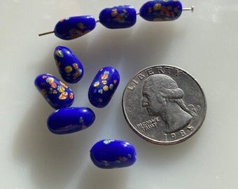 perles de verre japonaises vintage, 8 x 13 mm, tubes Millefiori bleu royal (4)