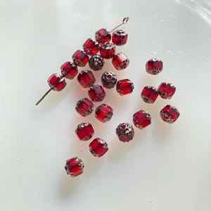 Vintage Czech Glass Cathedral Beads -- 6 mm -- Ruby Red and Silver (12)