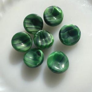 Vintage Czech Glass -- 1" Shimmering Green & Black Swirl Buttons (8)