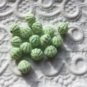 Vintage West German Glass Beads -- 8 mm UFOs -- White and Green (8)