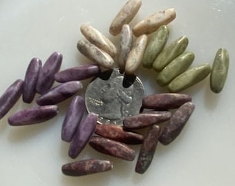 Vintage Japanese Picasso Glass Beads -- 5 by 20 mm Tubes with a Twist -- Olive, Plum Russet, Sandstone (8)