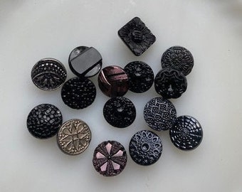 Collection mixte de boutons en verre tchèque vintage -- Boutons noirs -- Lot 5