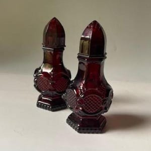 Vintage Avon CAPE COD Ruby Red salt & pepper shakers 1970s ruby glass
