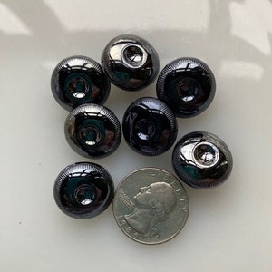 Vintage Czech Buttons -- 3/4" Iridescent Black Glass (7)