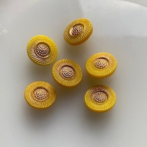 Vintage Czech Glass Buttons -- 3/4&quot; Marigold Yellow (6)