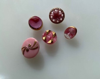 Collection de boutons en verre vintage -- Lueurs de lune roses -- Lot U