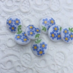 Vintage Czech Glass Buttons -- 3/4"  Forget-Me-Nots (6)