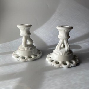 Pair of Westmoreland Doric Milk Glass Candleholders