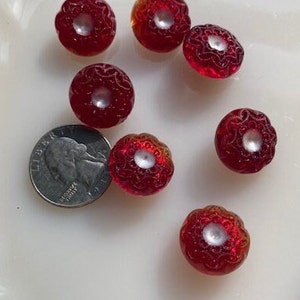 Vintage Czech Glass -- 3/4" Red & Silver Buttons (7)