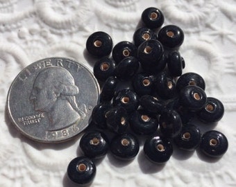 Vintage Glass Lentils - Black - 7 mm spacers (20)
