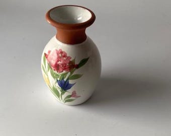 Vintage EMERSON CREEK Pottery Vase 1990s Pink & Blue Flowers 5.5" tall