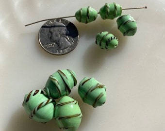 Abalorios de vidrio de lámpara japonesa vintage - Remolinos verdes menta (4)
