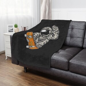 Astronaut Blanket, Astronaut Skateboarding, Gift for him, Minky Blanket