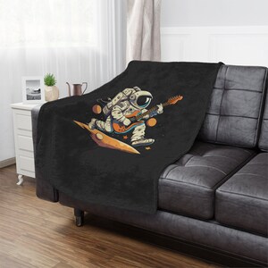 Astronaut Blanket, Astronaut playing Guitar, Outer Space Blanket, Gift for him, Bedroom Blanket, TV Blanket