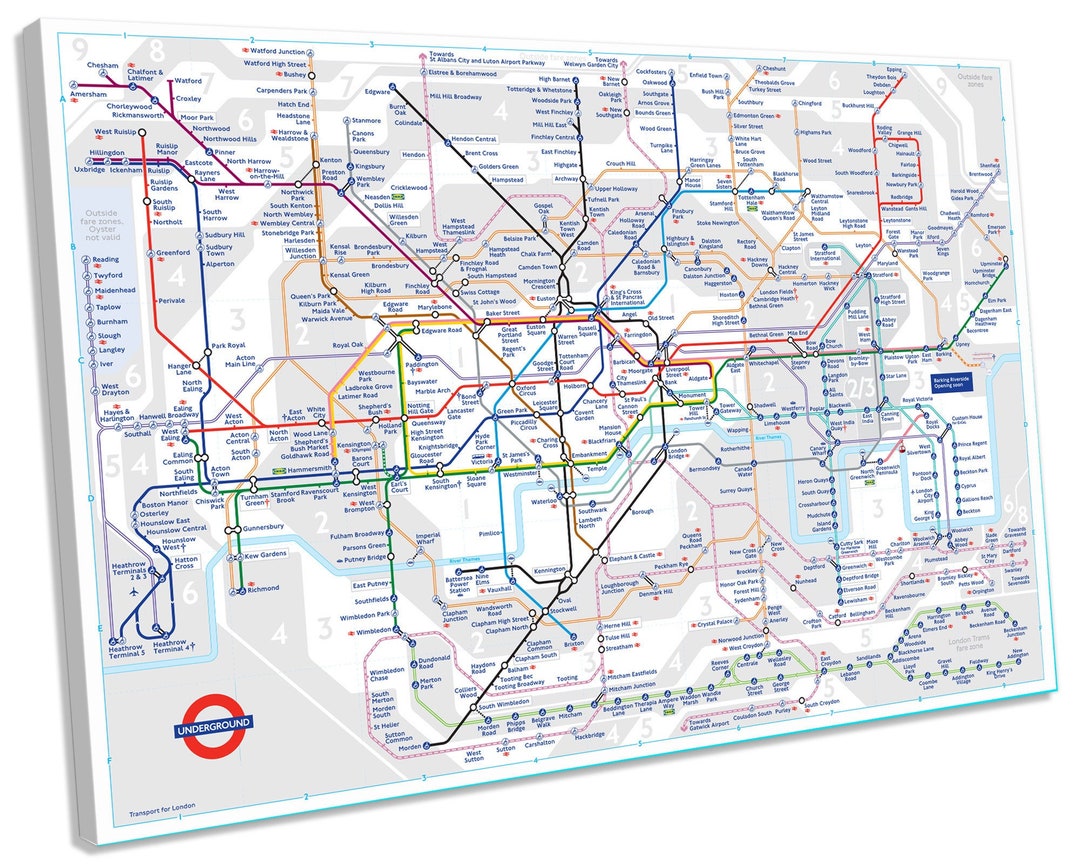 London Underground Map Tube Lines CANVAS PRINT Framed Wall Art - Etsy