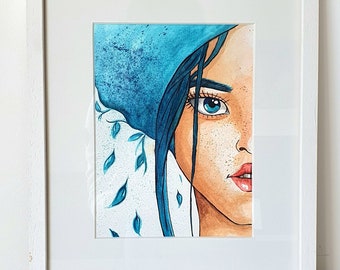 Blue Wind (hand-painted watercolor) unique