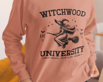 Witchwood University Graphic Sweatshirt  Stylish Halloween Apparel