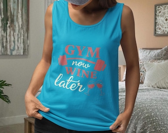 Gym Now Wine Later Women's Activewear Cotton Tank Top for Workout or Casual Wear