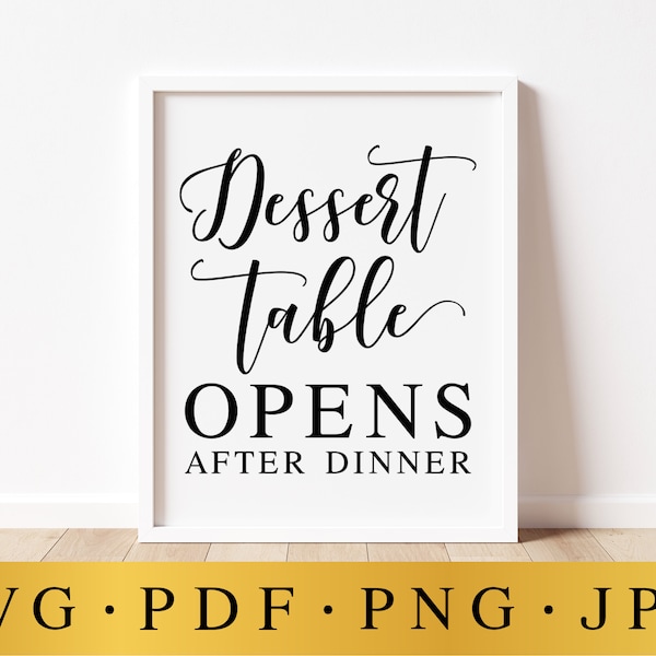 Dessert Table Opens After Dinner, Wedding SVG Signs, Wedding Decor, Wedding Signs, Dessert Bar Sign, Sweet Table Sign, SVG Files For Wedding