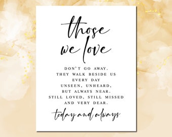 Those We Love Don&#39;t Go Away, Modern Minimalist Funeral Service Signs, Memory Table Sign, Memorial Sayings, Funeral Poems, Funeral quotes