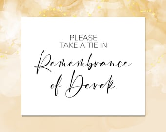 Funeral Tie Remembrance Sign: Minimalist Memorial Decor (Digital Download)