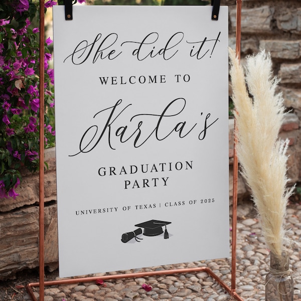 She Did It, Welcome To Graduation Party, Modern Minimalist Welcome Signs For The Graduate, Instant Download, Graduation Prints, Printables