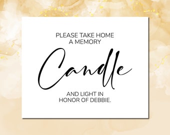 Memorial Candle Sign: Funeral Service Prints, Keepsake Favor (Digital Download)