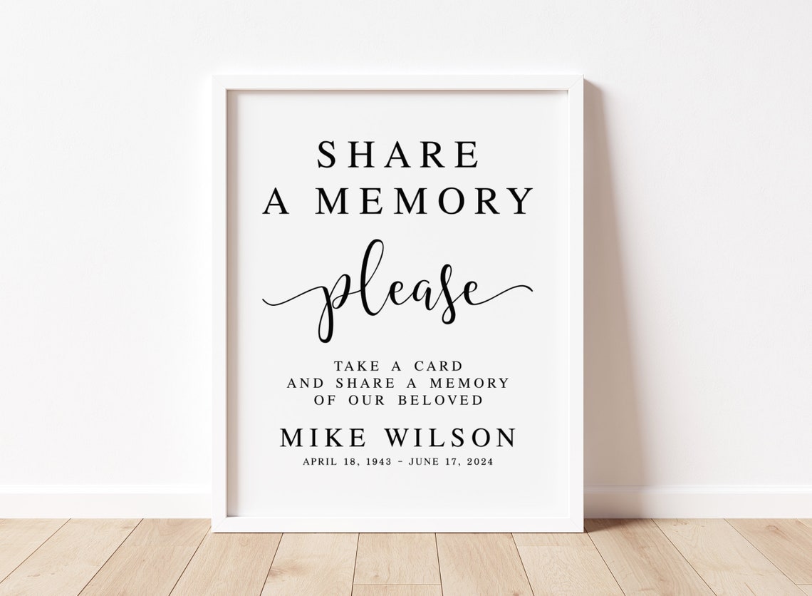 Share A Memory Sign, Please Take A Card and Share A Memory of Our
