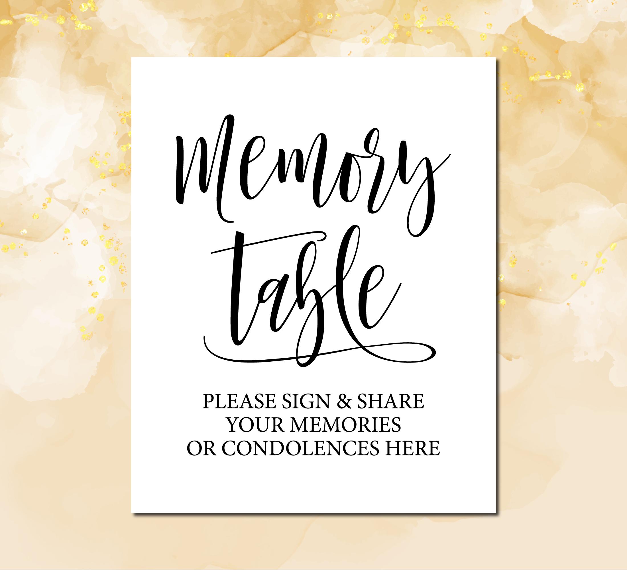 Memory Table Sign: Funeral Guest Book, Share Condolences (digital