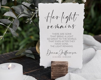 Her Light Remains, Funeral Sayings, Memorial Service Signs, Funeral Signs, Memorial Printables, Memorial Quotes, Digital Download Printables