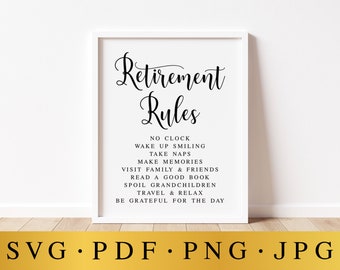 Retirement Rules Sign, Retirement Gift Sign, Retirement Party Sign ...