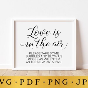 L'amore è nell'aria, per favore prendete delle bolle e soffiateci dei baci, Cartelli SVG per matrimoni, Stampabili per matrimoni, Cartelli per ricevimenti, Frasi per matrimoni