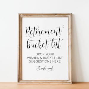 Pensioenbucketlist, laat hier je wensen en bucketlist-suggesties vallen, bord pensioenfeest, bord pensioen bucketlist, bord gepensioneerde