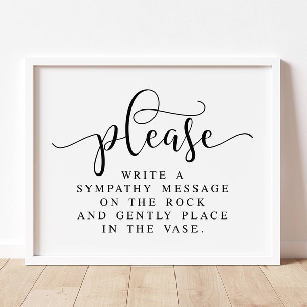 Please Write A Sympathy Message On The Rock, Minimalist Funeral Signs, Memorial Rock Guestbook Sign, Share A Memory Sign, Instant Download