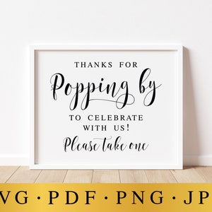Thanks For Popping By To Celebrate With Us, Wedding SVG Signs, Wedding Decor, Wedding Reception Signs, Popcorn Bar Printable, Decor Prints